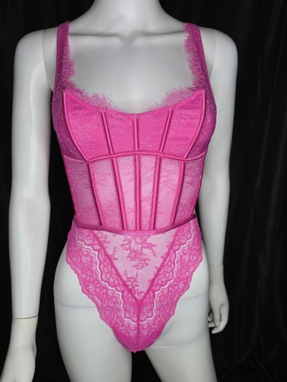 Victoria's Secret Neon Pink Lace Bustier Teddy